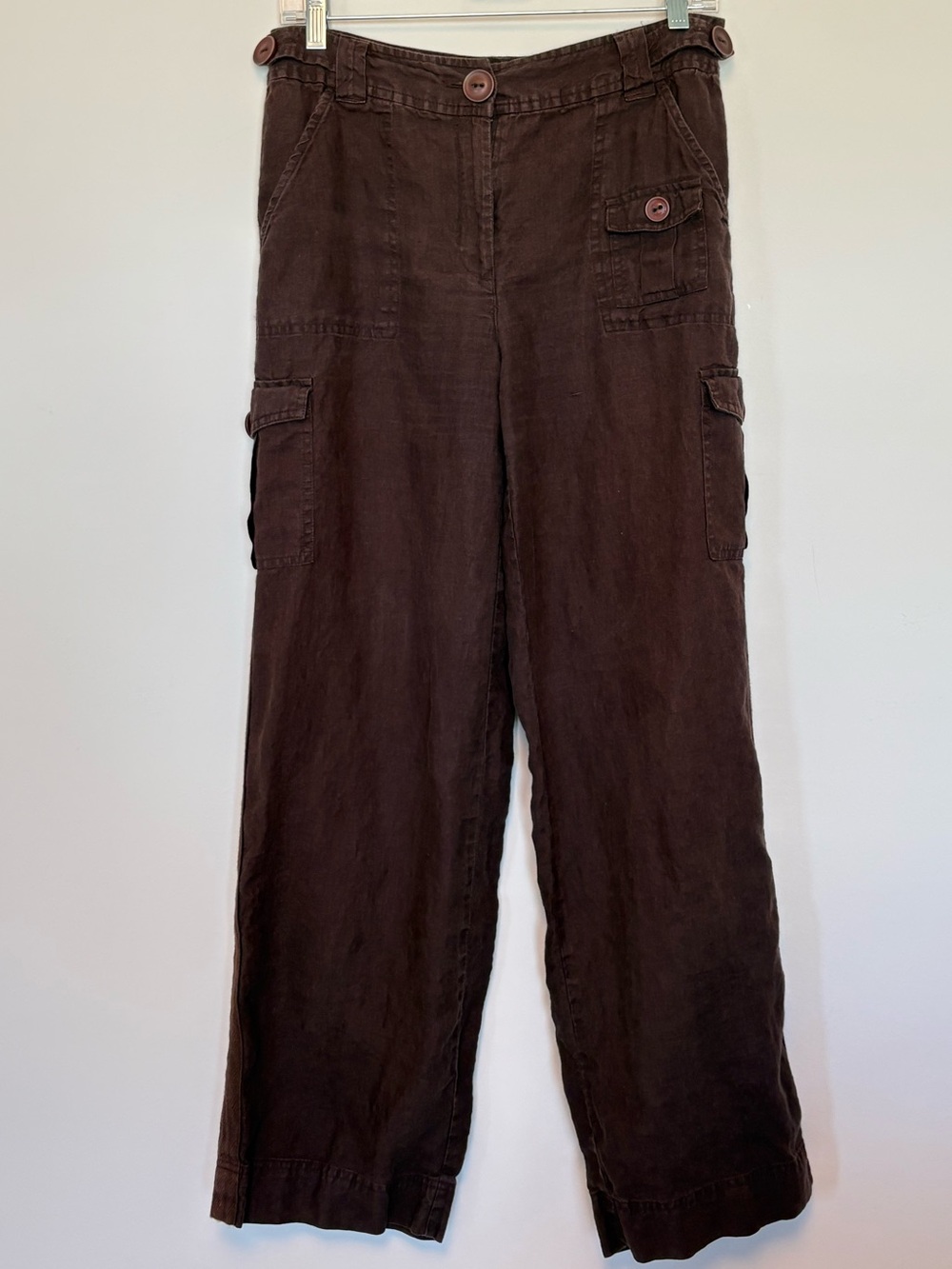 Talbots Brown Irish Linen Cargo Pants Utility Trousers 100% Linen Size 8